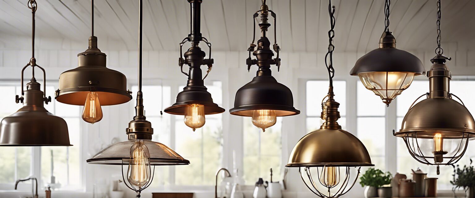 Vintage pendant lights in a display