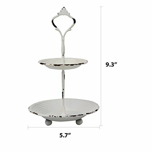 Two-tiered vintage metal serving stand with dimensions