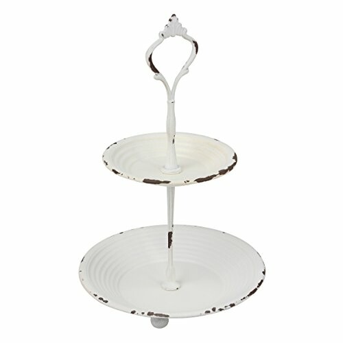 Vintage white two-tier serving stand with handle